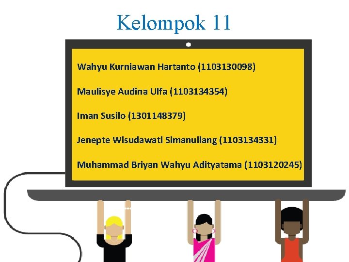 Kelompok 11 Wahyu Kurniawan Hartanto (1103130098) Maulisye Audina Ulfa (1103134354) Iman Susilo (1301148379) Jenepte