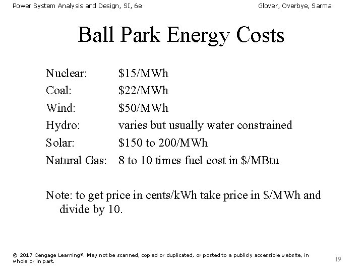 Power System Analysis and Design, SI, 6 e Glover, Overbye, Sarma Ball Park Energy