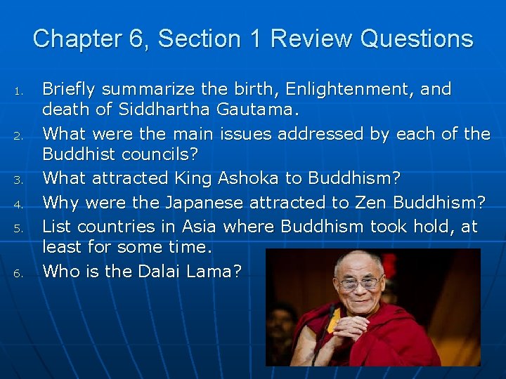 Chapter 6, Section 1 Review Questions 1. 2. 3. 4. 5. 6. Briefly summarize Chapter 6, Section 1 Review Questions 1. 2. 3. 4. 5. 6. Briefly summarize