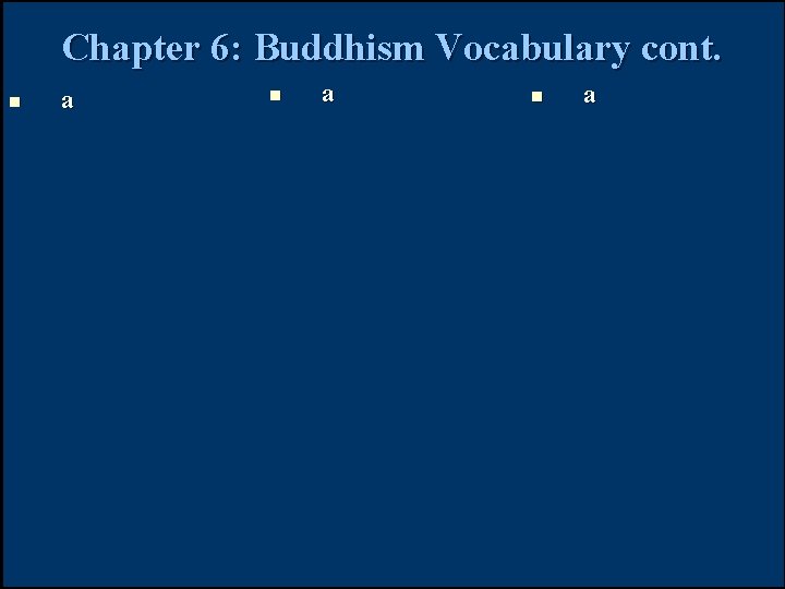 Chapter 6: Buddhism Vocabulary cont. n a n a Chapter 6: Buddhism Vocabulary cont. n a n a