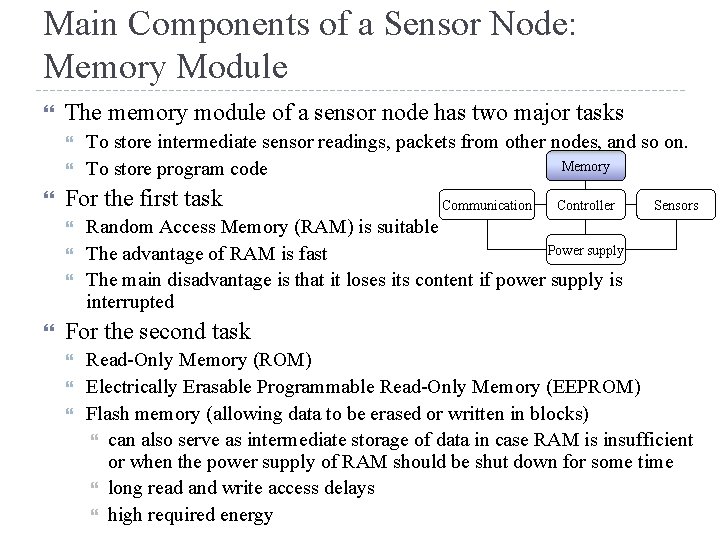 Main Components of a Sensor Node: Memory Module The memory module of a sensor