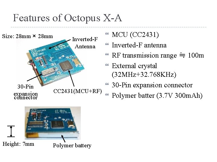 Features of Octopus X-A Size: 28 mm × 28 mm Inverted-F Antenna 30 -Pin