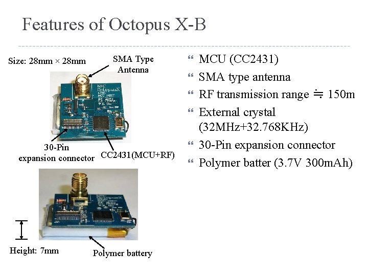 Features of Octopus X-B Size: 28 mm × 28 mm SMA Type Antenna 30