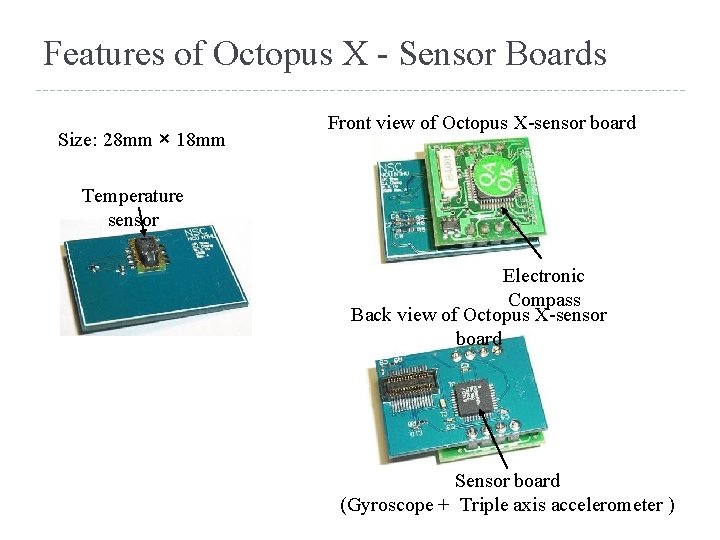 Features of Octopus X - Sensor Boards Size: 28 mm × 18 mm Front