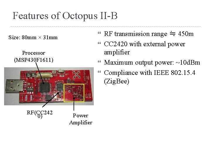 Features of Octopus II-B Size: 80 mm × 31 mm Processor (MSP 430 F