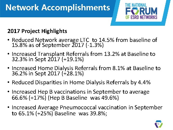 Network Accomplishments 2017 Project Highlights • Reduced Network average LTC to 14. 5% from
