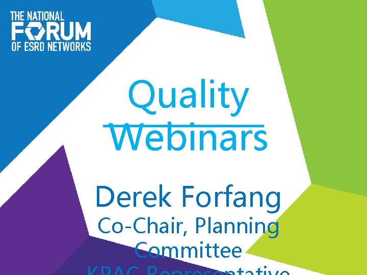 Quality Webinars Derek Forfang Co-Chair, Planning Committee 