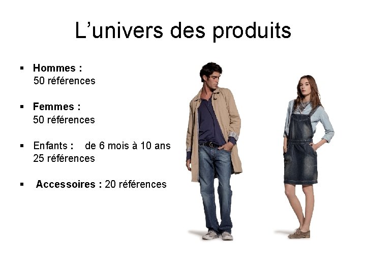 L’univers des produits § Hommes : 50 références § Femmes : 50 références §