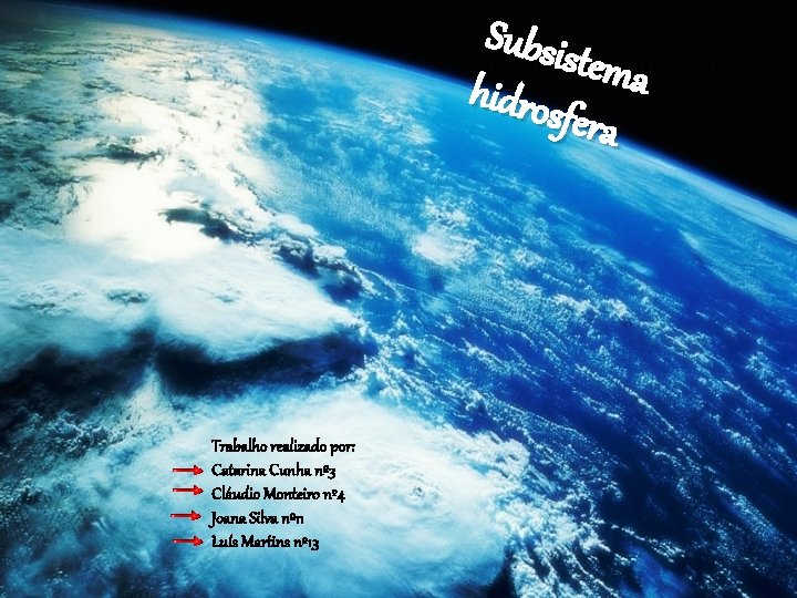 Subsis temhidrosfera Subsistema hidros a fera Trabalho realizado