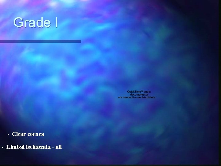 Grade I • • Clear cornea Limbal ischaemia - nil 