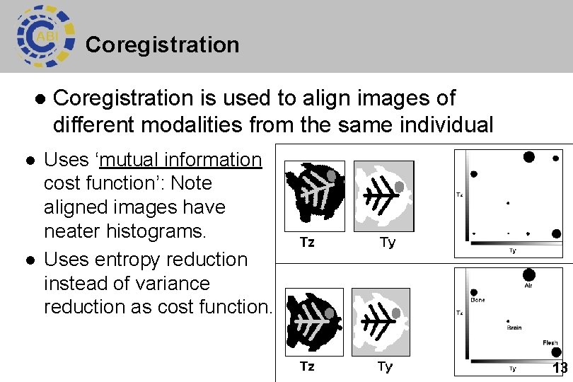 Coregistration l l l Coregistration is used to align images of different modalities from