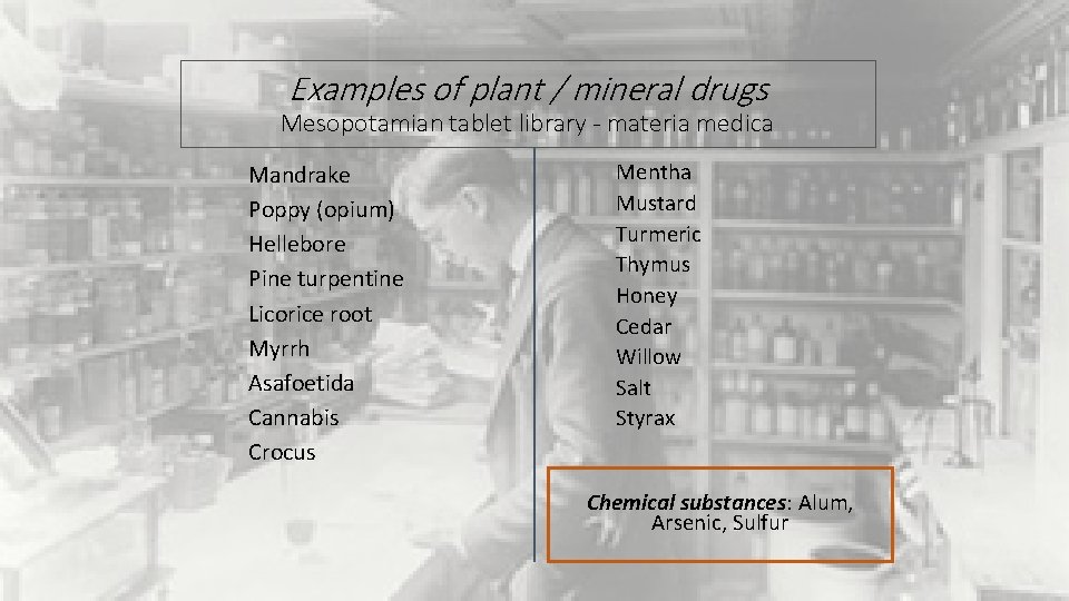 Examples of plant / mineral drugs Mesopotamian tablet library - materia medica Mandrake Poppy