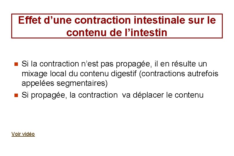 Effet d’une contraction intestinale sur le contenu de l’intestin n n Si la contraction