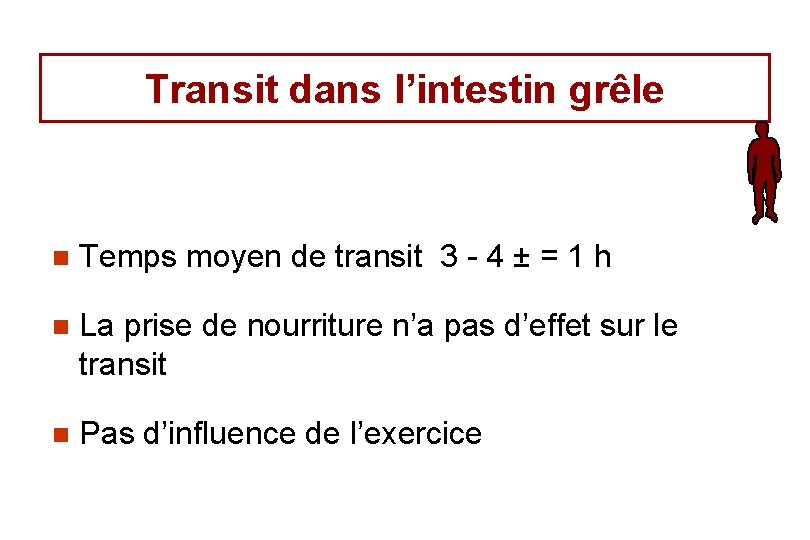 Transit dans l’intestin grêle n Temps moyen de transit 3 - 4 ± =