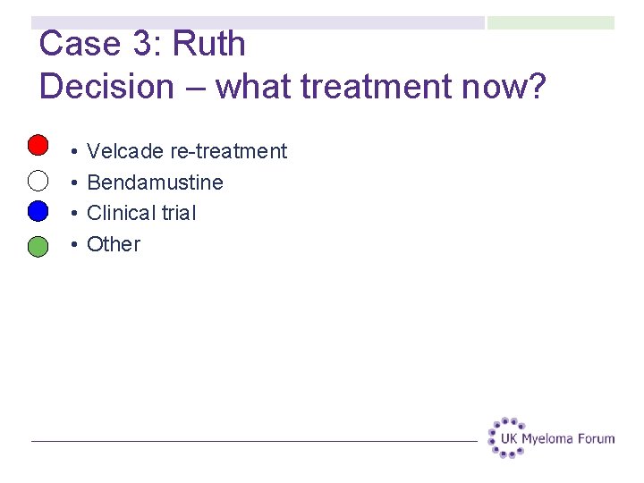 Case 3: Ruth Decision – what treatment now? • • Velcade re-treatment Bendamustine Clinical Case 3: Ruth Decision – what treatment now? • • Velcade re-treatment Bendamustine Clinical