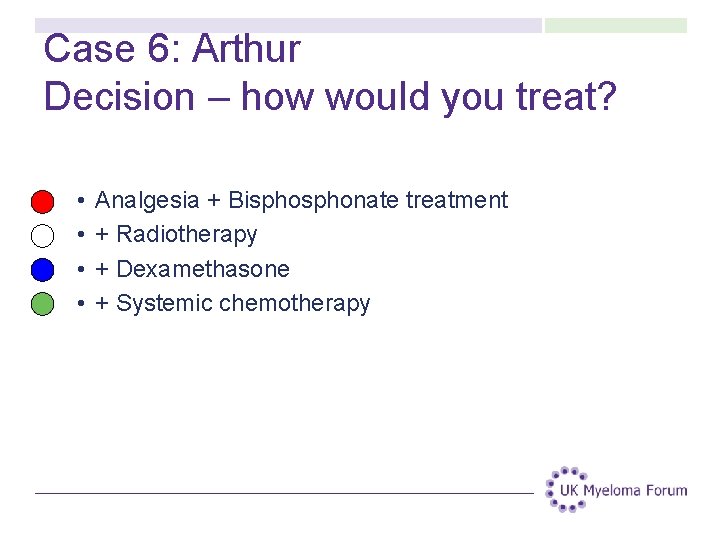 Case 6: Arthur Decision – how would you treat? • • Analgesia + Bisphonate Case 6: Arthur Decision – how would you treat? • • Analgesia + Bisphonate