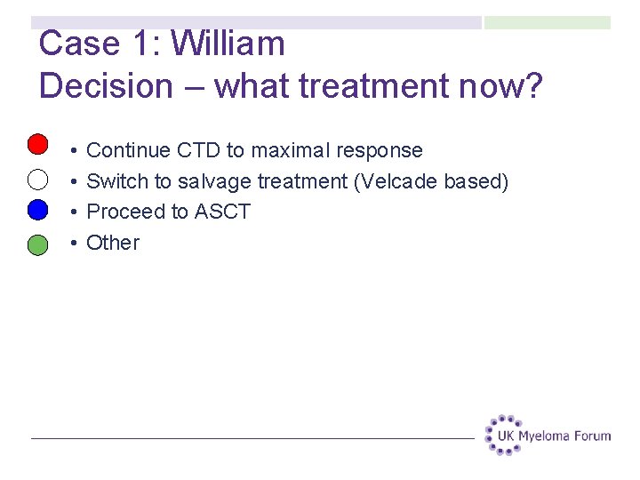 Case 1: William Decision – what treatment now? • • Continue CTD to maximal Case 1: William Decision – what treatment now? • • Continue CTD to maximal
