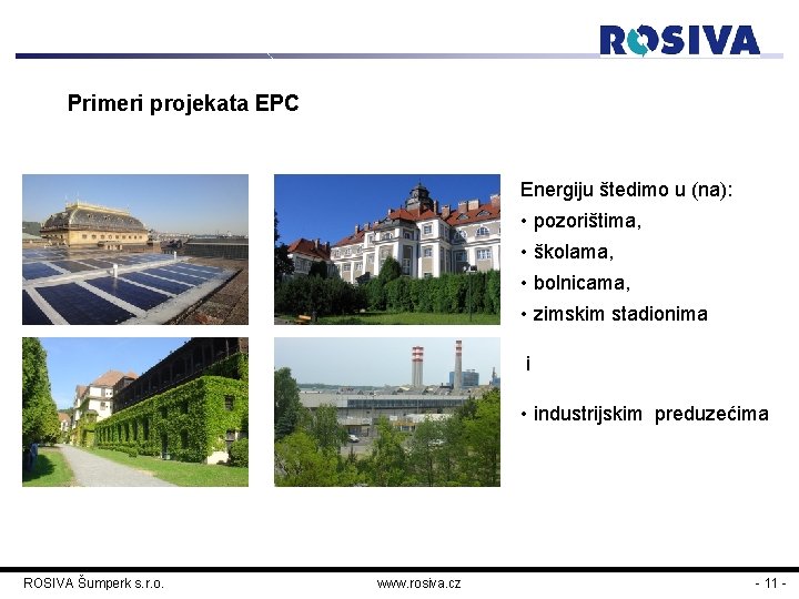 Primeri projekata EPC Energiju štedimo u (na): • pozorištima, • školama, • bolnicama, •