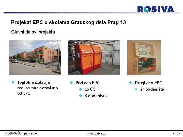 Projekat EPC u školama Gradskog dela Prag 13 Glavni delovi projekta Toplotna izolacija realizovana