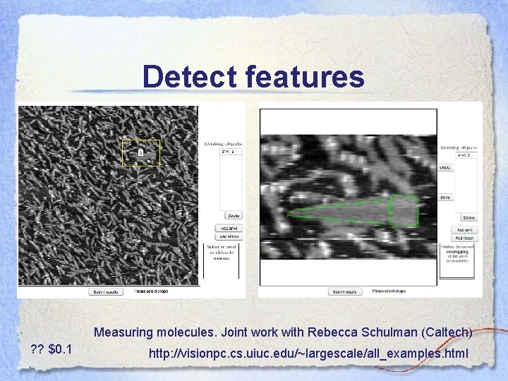 Detect features Measuring molecules. Joint work with Rebecca Schulman (Caltech) ? ? $0. 1 Detect features Measuring molecules. Joint work with Rebecca Schulman (Caltech) ? ? $0. 1