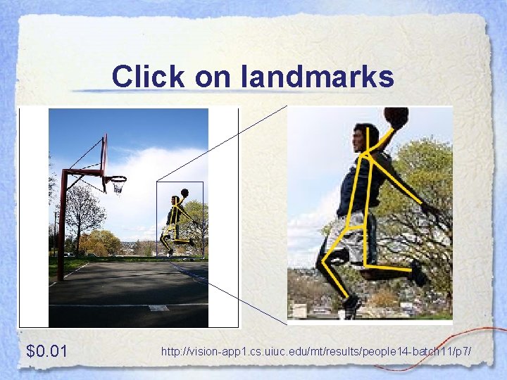 Click on landmarks $0. 01 http: //vision-app 1. cs. uiuc. edu/mt/results/people 14 -batch 11/p Click on landmarks $0. 01 http: //vision-app 1. cs. uiuc. edu/mt/results/people 14 -batch 11/p