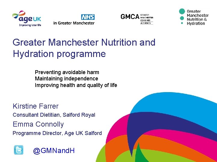 Greater Manchester Nutrition and Hydration programme Preventing avoidable harm Maintaining independence Improving health and