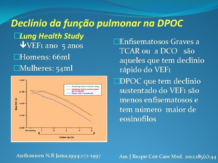 Declínio da função pulmonar na DPOC �Lung Health Study VEF 1 ano 5 anos