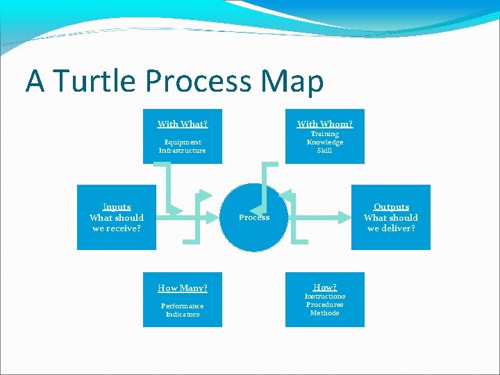 A Turtle Process Map With What? With Whom? Training Knowledge Skill Equipment Infrastructure Inputs