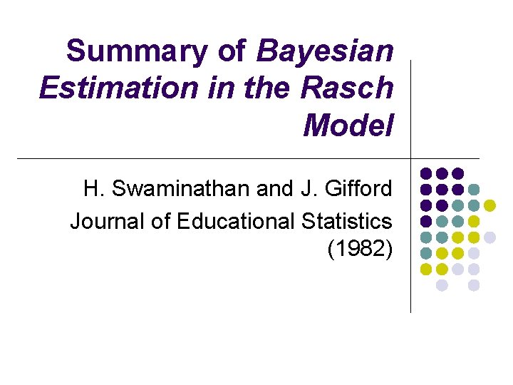 Summary of Bayesian Estimation in the Rasch Model