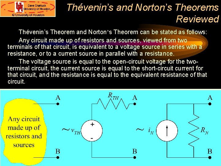 Thévenin’s and Norton’s Theorems Reviewed Thévenin’s Theorem and Norton’s Theorem can be stated as