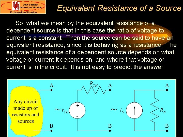 Equivalent Resistance of a Source So, what we mean by the equivalent resistance of