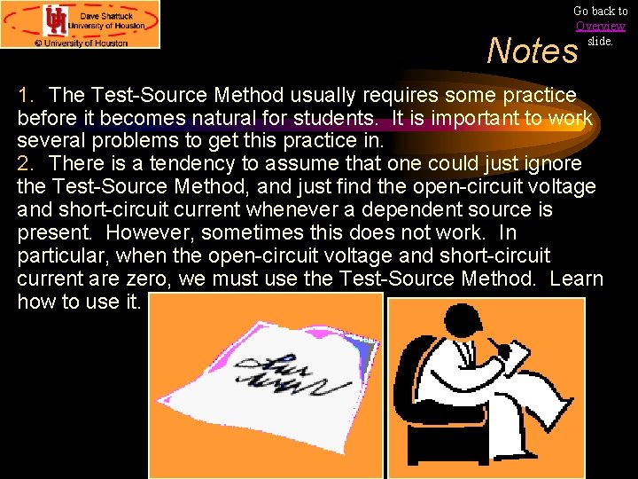 Go back to Overview slide. Notes 1. The Test-Source Method usually requires some practice