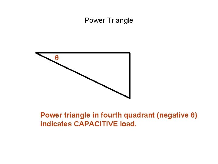 Power Triangle Power triangle in fourth quadrant (negative ) indicates CAPACITIVE load. 