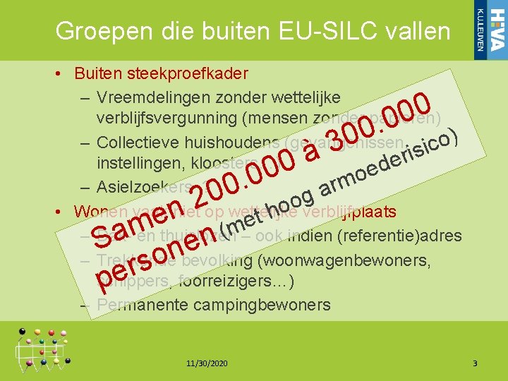 Groepen die buiten EU-SILC vallen • Buiten steekproefkader – Vreemdelingen zonder wettelijke verblijfsvergunning (mensen Groepen die buiten EU-SILC vallen • Buiten steekproefkader – Vreemdelingen zonder wettelijke verblijfsvergunning (mensen