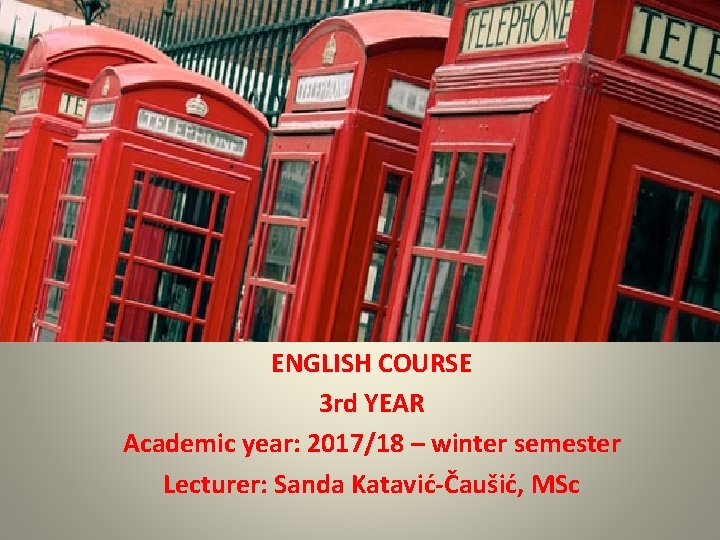 ENGLISH COURSE 3 rd YEAR Academic year: 2017/18 – winter semester Lecturer: Sanda Katavić-Čaušić,