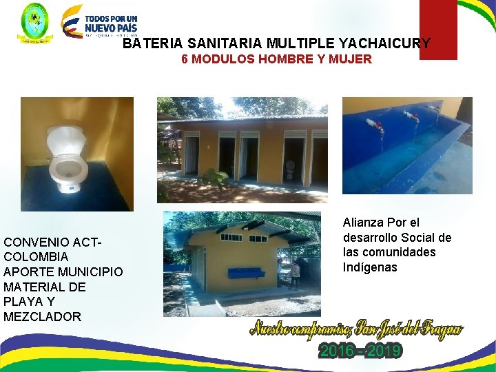 BATERIA SANITARIA MULTIPLE YACHAICURY 6 MODULOS HOMBRE Y MUJER CONVENIO ACTCOLOMBIA APORTE MUNICIPIO MATERIAL