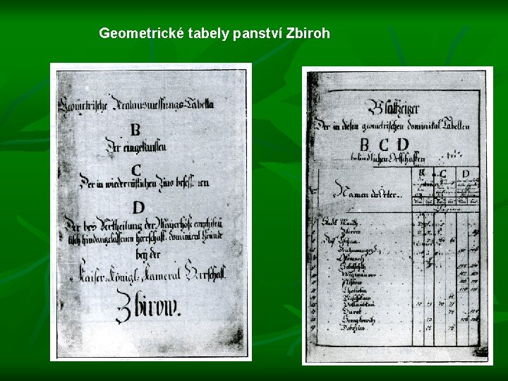 Geometrické tabely panství Zbiroh 