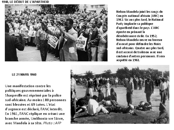 1948, LE DÉBUT DE L'APARTHEID Nelson Mandela joint les rangs du Congrès national africain 1948, LE DÉBUT DE L'APARTHEID Nelson Mandela joint les rangs du Congrès national africain