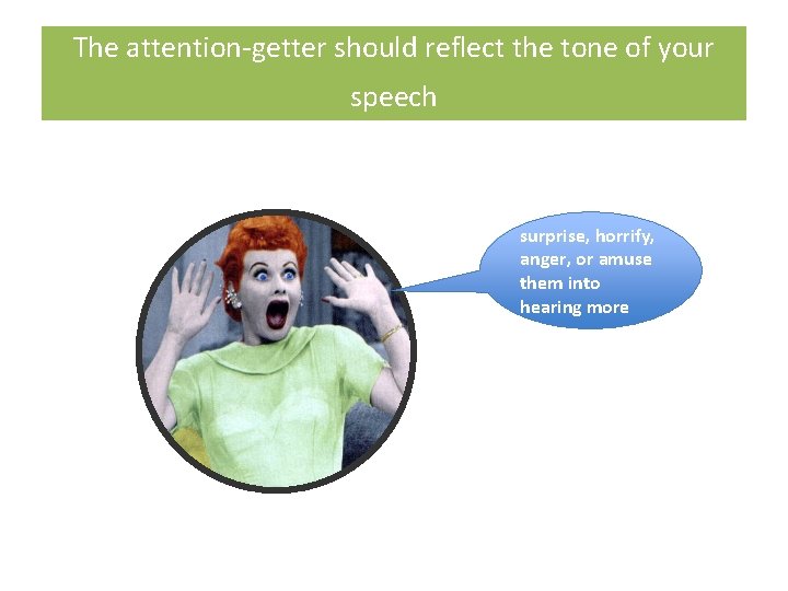 The attention-getter should reflect the tone of your speech surprise, horrify, anger, or amuse