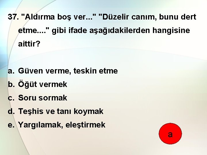 37. "Aldırma boş ver. . . " "Düzelir canım, bunu dert etme. . "