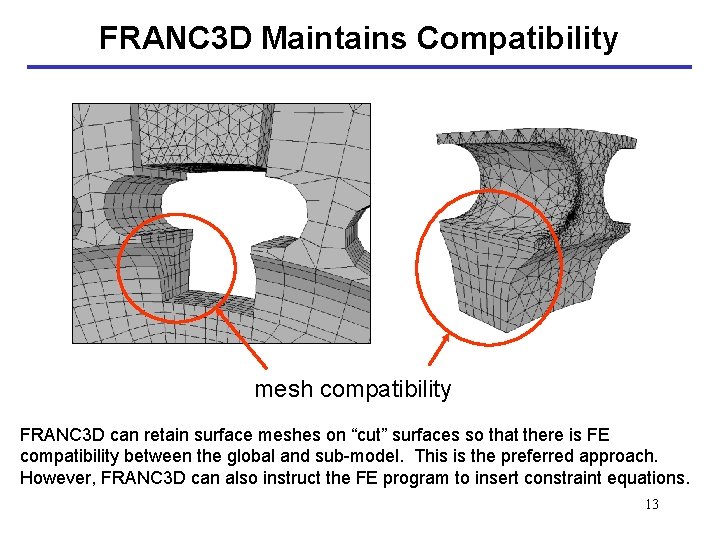 FRANC 3 D Maintains Compatibility mesh compatibility FRANC 3 D can retain surface meshes