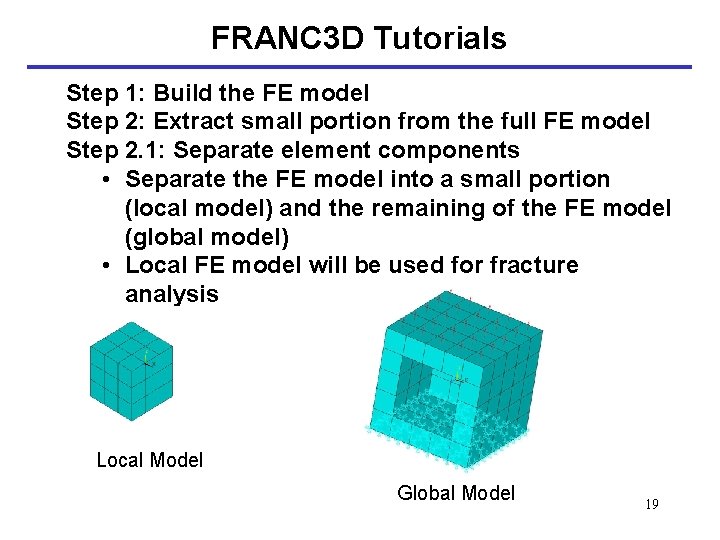 FRANC 3 D Tutorials Step 1: Build the FE model Step 2: Extract small