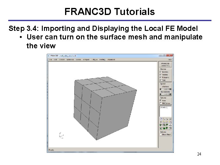 FRANC 3 D Tutorials Step 3. 4: Importing and Displaying the Local FE Model