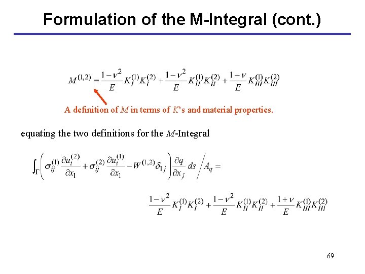 Formulation of the M-Integral (cont. ) A definition of M in terms of K’s