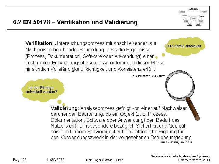 6. 2 EN 50128 – Verifikation und Validierung Verifikation: Untersuchungsprozess mit anschließender, auf Wird 6. 2 EN 50128 – Verifikation und Validierung Verifikation: Untersuchungsprozess mit anschließender, auf Wird