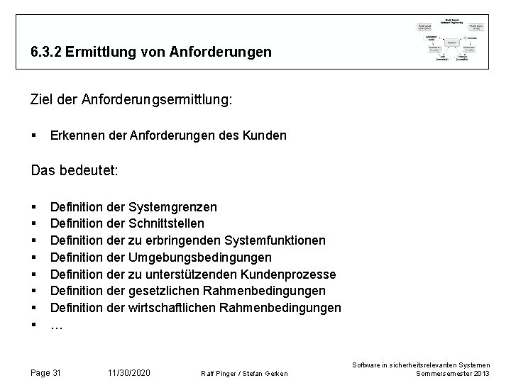 6. 3. 2 Ermittlung von Anforderungen Ziel der Anforderungsermittlung: § Erkennen der Anforderungen des 6. 3. 2 Ermittlung von Anforderungen Ziel der Anforderungsermittlung: § Erkennen der Anforderungen des