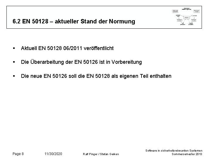 6. 2 EN 50128 – aktueller Stand der Normung § Aktuell EN 50128 06/2011 6. 2 EN 50128 – aktueller Stand der Normung § Aktuell EN 50128 06/2011