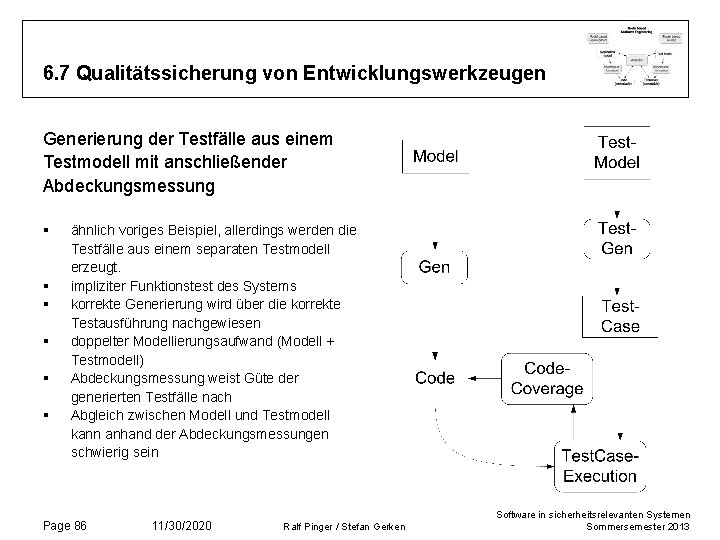 6. 7 Qualitätssicherung von Entwicklungswerkzeugen Generierung der Testfälle aus einem Testmodell mit anschließender Abdeckungsmessung 6. 7 Qualitätssicherung von Entwicklungswerkzeugen Generierung der Testfälle aus einem Testmodell mit anschließender Abdeckungsmessung