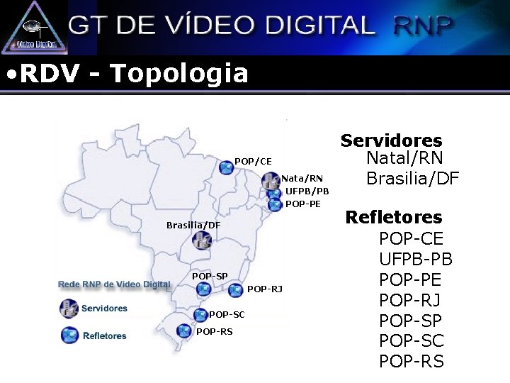  • RDV - Topologia POP/CE Nata/RN UFPB/PB POP-PE Brasilia/DF POP-SP POP-RJ POP-SC POP-RS