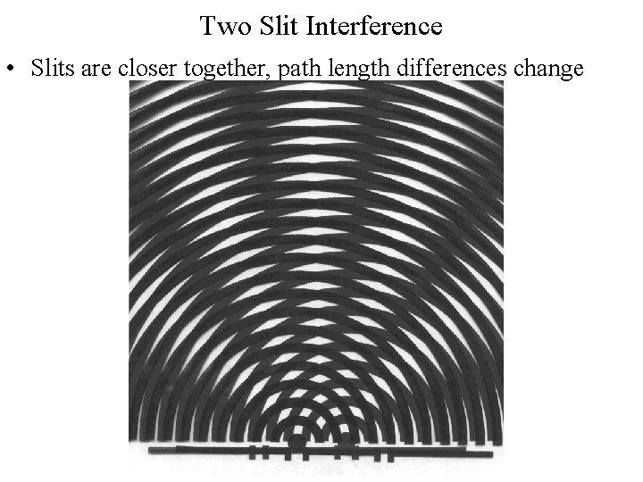 Two Slit Interference • Slits are closer together, path length differences change 